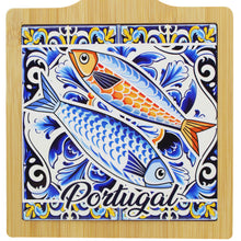 Load image into Gallery viewer, Portugal Sardine Design Wooden Serving Tray with Ceramic Tile Center