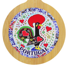 Load image into Gallery viewer, Portuguese Rooster Round Serving Tray with Azulejo Tile Center and Handle