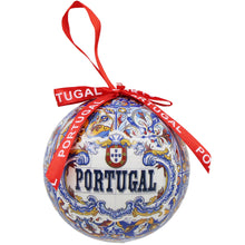 Load image into Gallery viewer, Portugal Christmas Ornament with Azulejo-Style Design and Red Portugal Ribbon