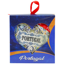 Load image into Gallery viewer, Heart-Shaped Portugal Christmas Ornament with Azulejo Tile Design and Ribbon