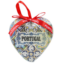 Load image into Gallery viewer, Heart-Shaped Portugal Christmas Ornament with Azulejo Tile Design and Ribbon
