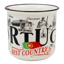 Load image into Gallery viewer, Portuguese Ceramic Coffee Mug – Black & White Portugal Landmarks with Rooster and Tram Design, 12 oz