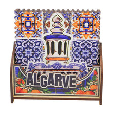 Load image into Gallery viewer, Algarve Themed Azulejo Pattern Wooden Coasters - Set of 6 with Holder