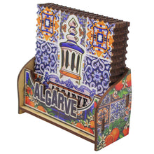 Load image into Gallery viewer, Algarve Themed Azulejo Pattern Wooden Coasters - Set of 6 with Holder