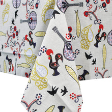 Load image into Gallery viewer, 100% Polyester Grey Portuguese Good Luck Rooster Viana Heart Made in Portugal Tablecloth