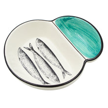 Load image into Gallery viewer, Portuguese Ceramic Olive Dish with Sardine Design and Green Accents