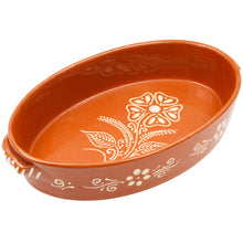 Load image into Gallery viewer, Portuguese Terracotta Oval Roaster – Hand-Painted Clay Baking Dish with Floral Design