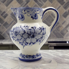 Load image into Gallery viewer, Hand-Painted Portuguese Ceramic Small Blue Floral Jug Pitcher