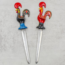 Load image into Gallery viewer, Traditional Hand-Painted Portuguese Good Luck Rooster Metal Letter Opener