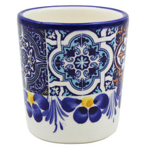 Load image into Gallery viewer, Portuguese Azulejo Ceramic Espresso Cup Set of 2 - Blue Tile Pattern with Floral Hand-Painted Design