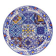 Load image into Gallery viewer, Portuguese Decorative Ceramic Plate – Azulejo Tile Center with Hand-Painted Floral Border, 9.75" Diameter