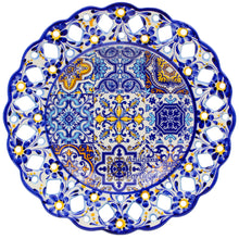 Load image into Gallery viewer, Portuguese Azulejo Decorative Ceramic Plate – Traditional Blue and Yellow Tile Design, 11" Diameter