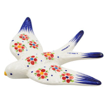 Load image into Gallery viewer, Set of 2 Hand-Painted Ceramic Swallows – Red and Orange Floral Wall Decor