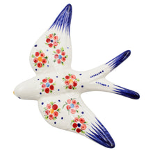 Load image into Gallery viewer, Set of 2 Hand-Painted Ceramic Swallows – Red and Orange Floral Wall Decor