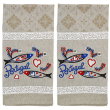 Load image into Gallery viewer, Traditional Portuguese Sardine White & Beige Cotton Kitchen Dish Towel, Set of 2