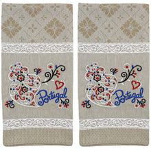 Load image into Gallery viewer, Traditional Portuguese Viana Heart White & Beige Cotton Kitchen Dish Towel, Set of 2