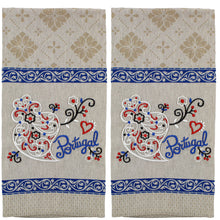Load image into Gallery viewer, Traditional Portuguese Viana Heart Blue & Beige Cotton Kitchen Dish Towel, Set of 2