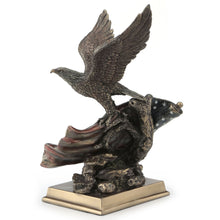 Load image into Gallery viewer, Bald Eagle Figurine with American Flag – Cold Cast Bronze Patriotic Statue