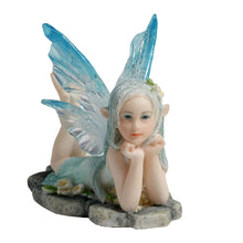 Load image into Gallery viewer, Daydreaming Fairy Figurine – Lying Fairy Statue with Blue Wings
