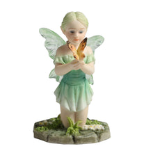 Load image into Gallery viewer, Kneeling Fairy Figurine – Green Fairy Statue Holding a Butterfly