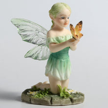 Load image into Gallery viewer, Kneeling Fairy Figurine – Green Fairy Statue Holding a Butterfly