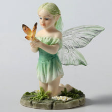 Load image into Gallery viewer, Kneeling Fairy Figurine – Green Fairy Statue Holding a Butterfly