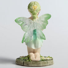 Load image into Gallery viewer, Kneeling Fairy Figurine – Green Fairy Statue Holding a Butterfly