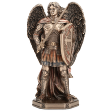Load image into Gallery viewer, Archangel Saint Michael Figurine – Cold Cast Bronze Statue Wielding Sword and Shield