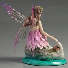 Load image into Gallery viewer, Lotus Fairy with Baby and Swan Figurine – Pink Fairy Statue on Water Scene