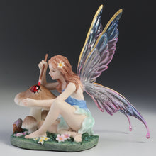 Load image into Gallery viewer, Fairy Figurine Painting Ladybug on Mushroom – Colorful Winged Fairy Statue with Nature Accents