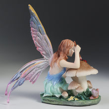 Load image into Gallery viewer, Fairy Figurine Painting Ladybug on Mushroom – Colorful Winged Fairy Statue with Nature Accents