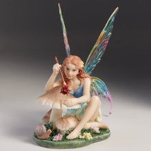 Load image into Gallery viewer, Fairy Figurine Painting Ladybug on Mushroom – Colorful Winged Fairy Statue with Nature Accents