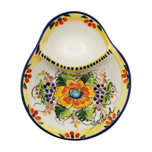 Load image into Gallery viewer, Large Traditional Hand-Painted Yellow Floral Olive Dish with Pit Holder