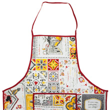 Load image into Gallery viewer, Portuguese Azulejo Design Apron – Red, Yellow, and Grey Tile Pattern with Front Pocket