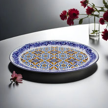 Load image into Gallery viewer, Traditional Blue and Orange Tile Azulejo Floral Ceramic Oval Platter