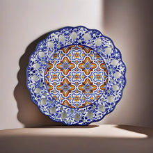 Load image into Gallery viewer, Hand-Painted Traditional Floral Blue and Orange Tile Azulejo 11" Decorative Plate