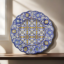 Load image into Gallery viewer, Hand-Painted Traditional Floral Blue and Yellow Tile Azulejo 11" Decorative Plate
