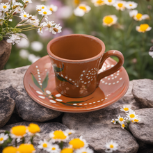 Load image into Gallery viewer, João Vale Hand-Painted Traditional Terracotta Espresso Cup w/ Saucer, Set of 4