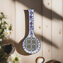 Load image into Gallery viewer, Traditional Blue Yellow Tile Azulejo Decorative Ceramic Spoon Rest, Utensil Holder