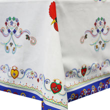 Load image into Gallery viewer, 100% Cotton Portuguese Good Luck Rooster and Viana Heart Blue Border Tablecloth