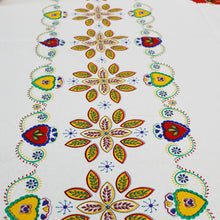 Load image into Gallery viewer, 100% Cotton Portuguese Good Luck Rooster and Viana Heart Blue Border Tablecloth