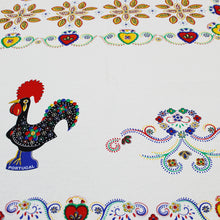 Load image into Gallery viewer, 100% Cotton Portuguese Good Luck Rooster and Viana Heart Yellow Border Tablecloth