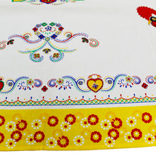 Load image into Gallery viewer, 100% Cotton Portuguese Good Luck Rooster and Viana Heart Yellow Border Tablecloth