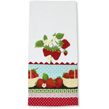 Load image into Gallery viewer, 100% Cotton Decorative Kitchen Dish Towel with Border - Made in Portugal - Strawberry