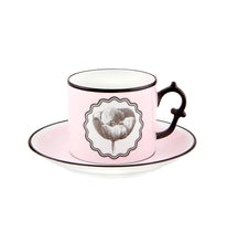 Load image into Gallery viewer, Vista Alegre Herbariae Pink and Peacock Tea Cups and Saucers, Set of 2