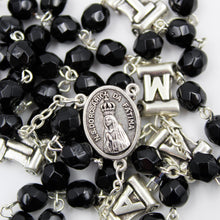 Load image into Gallery viewer, Our Lady of Fatima Black Crystal Rosary with Fatima Letters