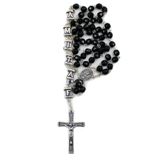 Load image into Gallery viewer, Our Lady of Fatima Black Crystal Rosary with Fatima Letters