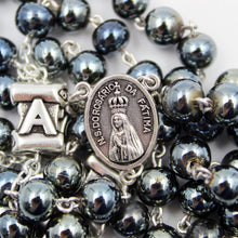 Load image into Gallery viewer, Our Lady of Fatima Grey Glass Rosary with Fatima Letters
