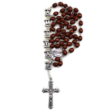 Load image into Gallery viewer, Our Lady of Fatima Brown Wood Rosary with Fatima Letters