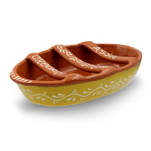 Load image into Gallery viewer, Hand-Painted Terracotta Sausage Roaster Blue or Yellow Design